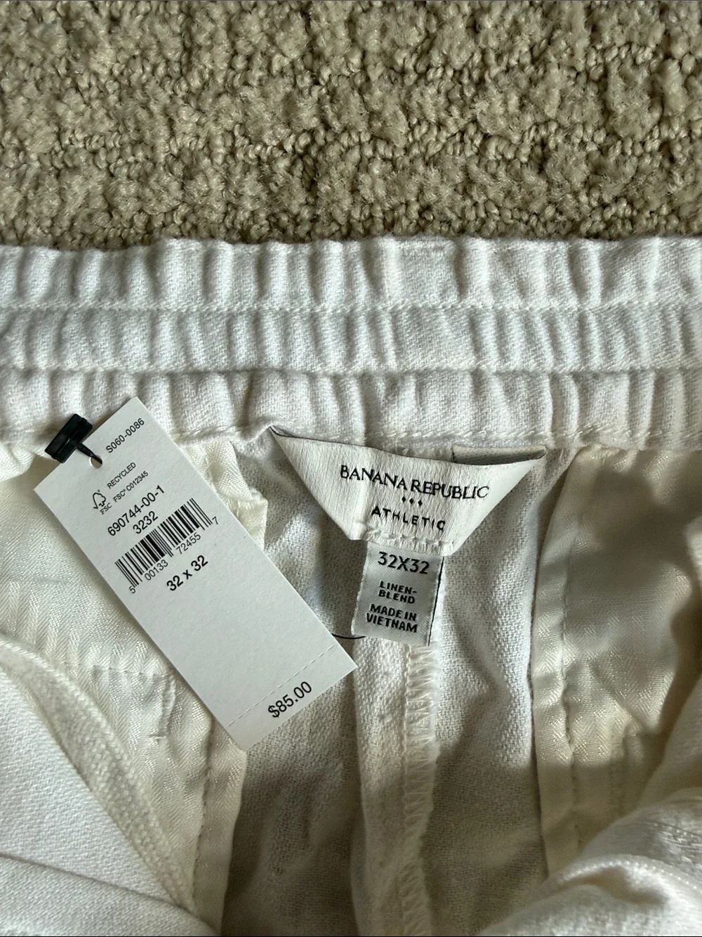 Banana Republic Off-White Athletic Linen-Blend Pants